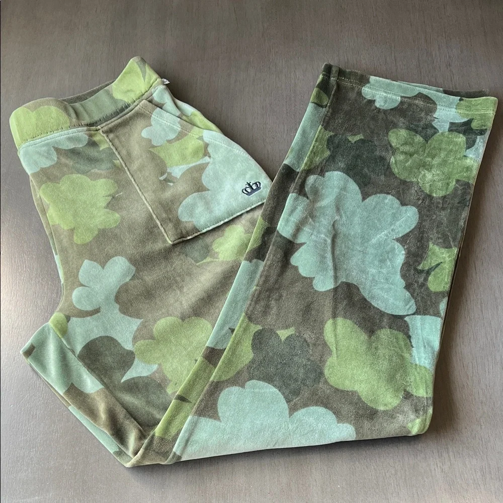 Juicy Couture Green Camouflage Straight Leg Pants size L womens pull on pockets - Picture 7 of 7
